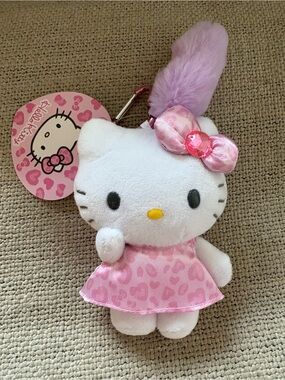 Hello Kitty White Plush Keychain/bag charm with Pink Dress and Bow